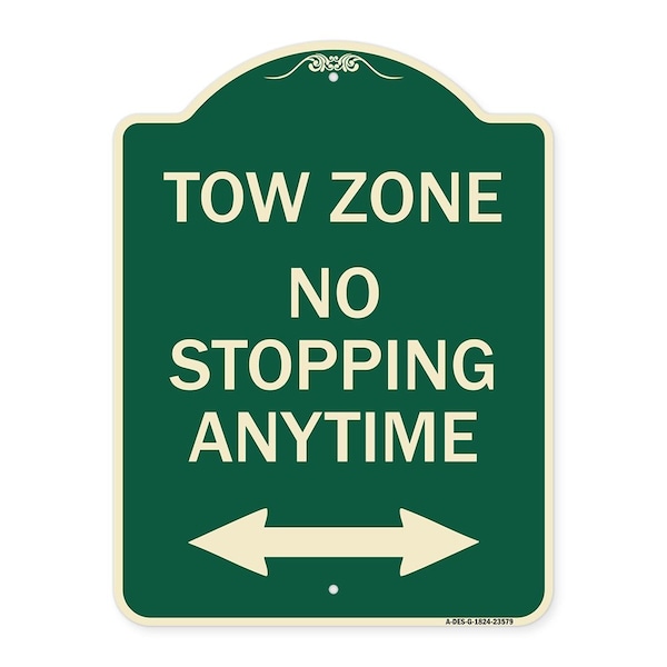 No Stopping Anytime W/ Bi-Directional Arrow Heavy-Gauge Aluminum Sign, 24" x 18", G-1824-23579